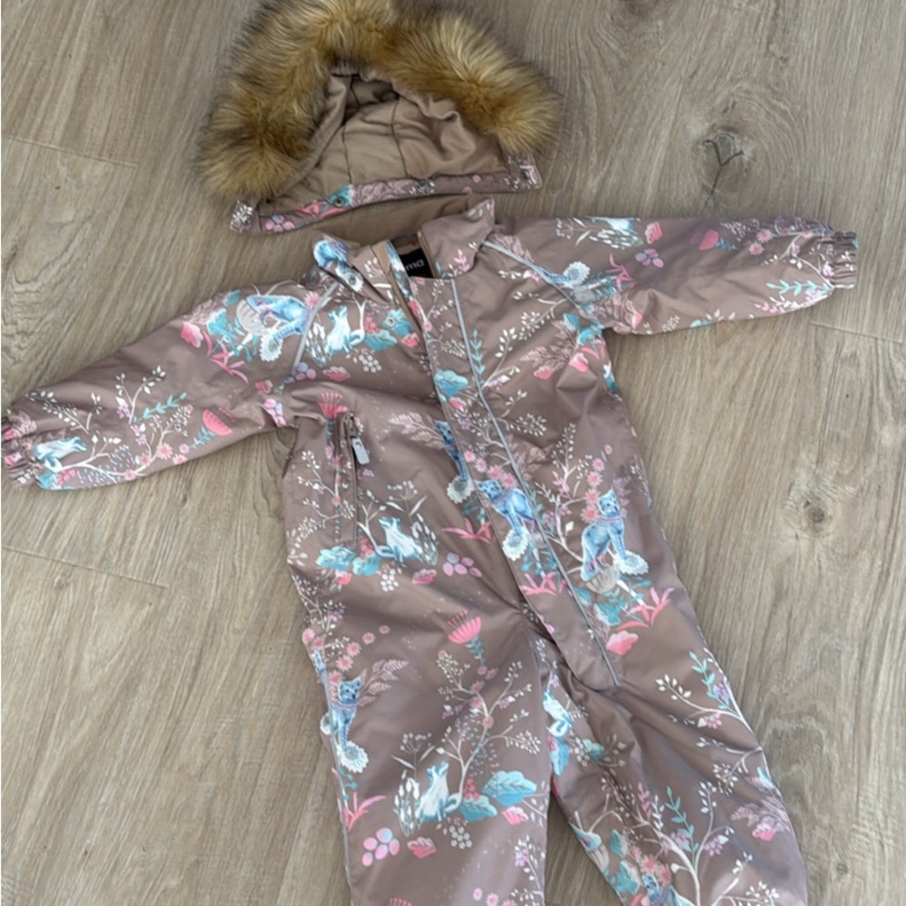 Floral Kids Snowsuit with Faux Fur Hood
